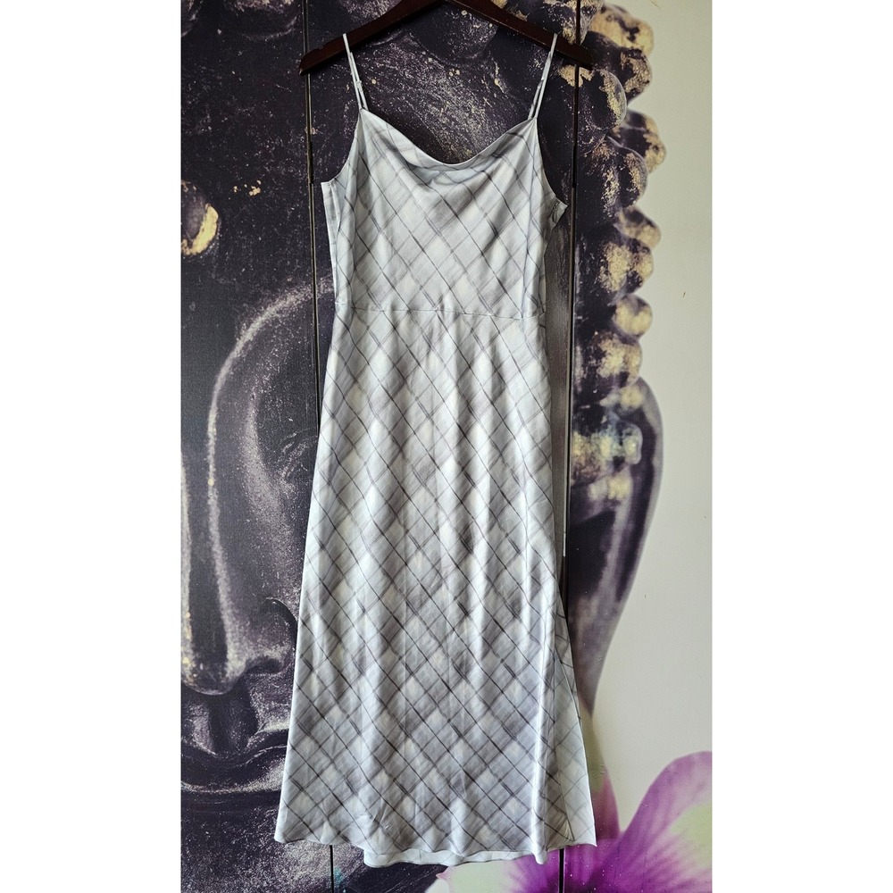 Vince Womens Grey White‎ Plaid Cowl Neck Spaghetti Strap Midi Slip Dress - Picture 2 of 11